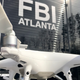 One of a half-dozen drones which have been confiscated for being flown in the no-fly zone over Mercedes-Benz Stadium is displayed Friday, Feb. 1, 2019, in Atlanta.